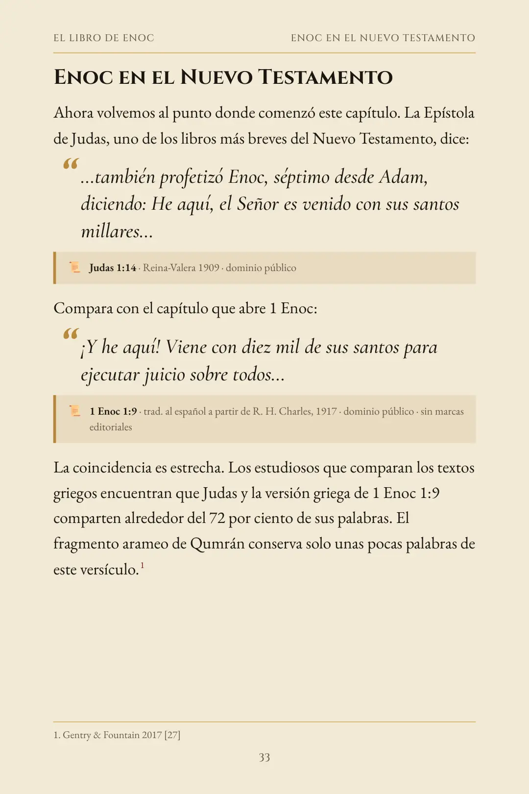 Una página que compara Judas 1:14 con 1 Enoc 1:9